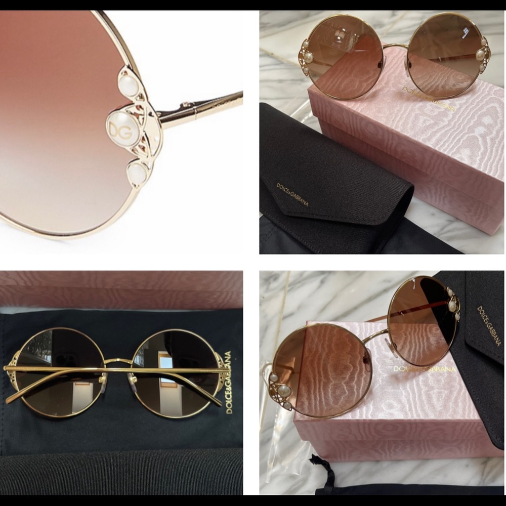 DOLCE & GABBANA ROUND SUNNIES WITH EMBELLISHED PEARLS WITH GOLD LOGO DETAILING - Picture 13 of 16